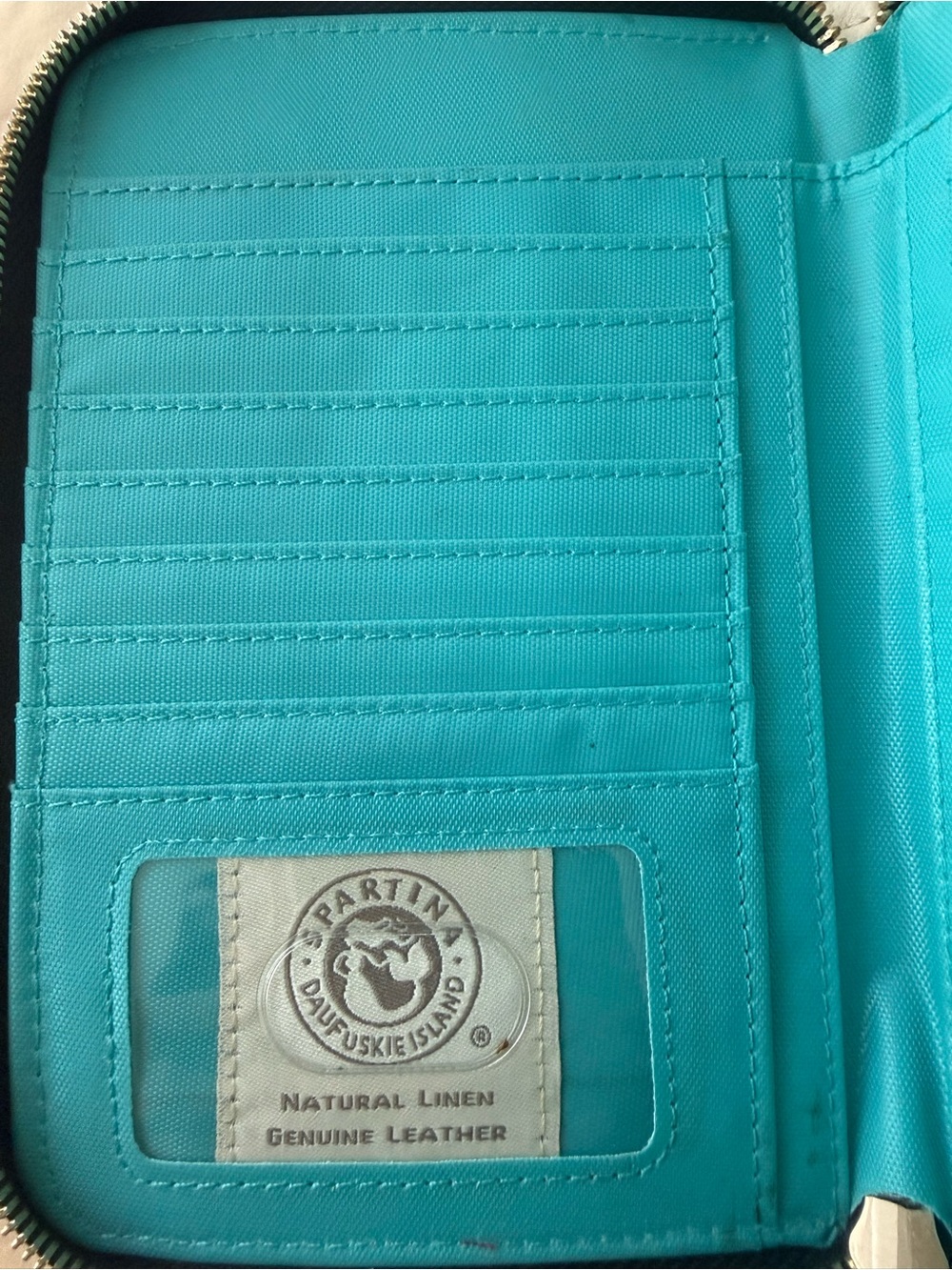 Spartina 449 Navy Floral Canvas Wristlet with Cream Trim and Red Pull - Picture 10 of 13